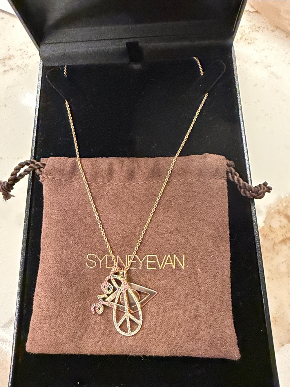 Sydney Evan necklace - Peace, Protection and Love charms